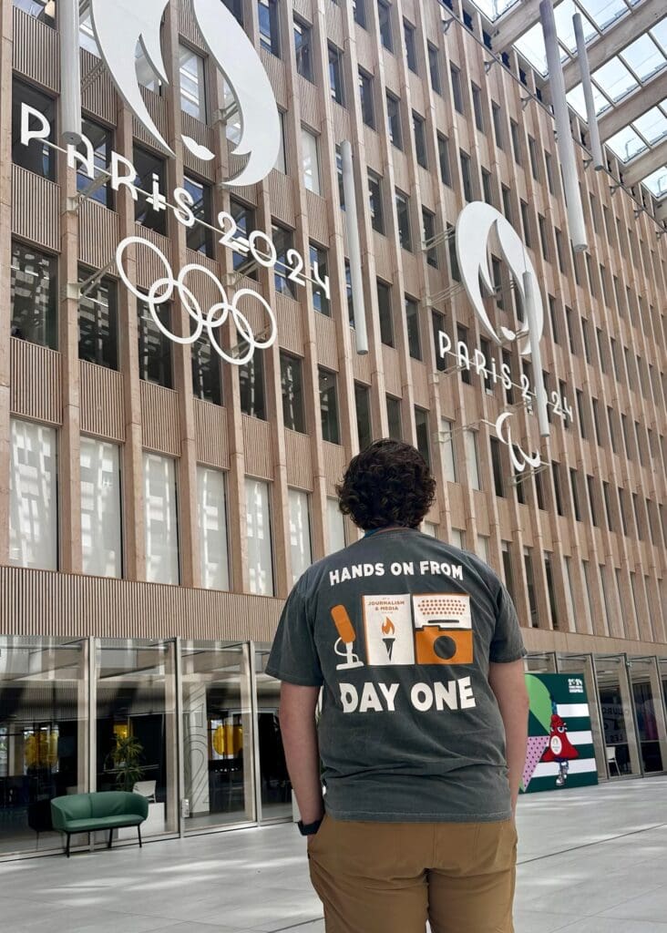 School of Journalism and Media student Caleb Jarreau at the media center for the 2024 Paralympic Games in Paris, France.